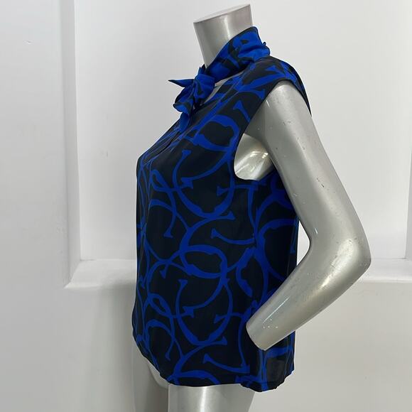 Étienne Aigner Sleeveless Silk Blouse Top Blue Black  Size Various - Picture 3 of 12